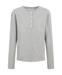 Waffle Henley Long Sleeve T-Shirt for Women - Spring Fashion, Versatile Casual Top, Comfortable Style, 90s Inspired