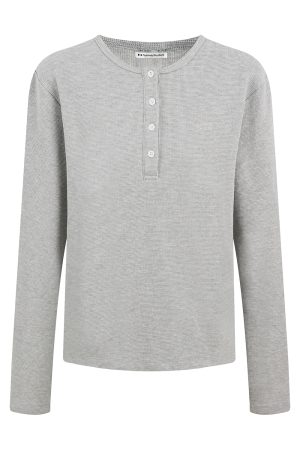 Waffle Henley Long Sleeve T-Shirt for Women - Spring Fashion, Versatile Casual Top, Comfortable Style, 90s Inspired