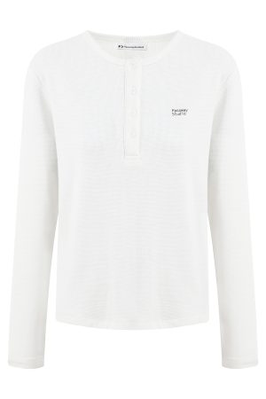 Waffle Henley Long Sleeve T-Shirt for Women - Spring Fashion, Versatile Casual Top, Comfortable Style, 90s Inspired