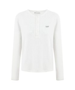 Waffle Henley Long Sleeve T-Shirt for Women - Spring Fashion, Versatile Casual Top, Comfortable Style, 90s Inspired