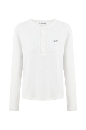 Waffle Henley Long Sleeve T-Shirt for Women - Spring Fashion, Versatile Casual Top, Comfortable Style, 90s Inspired