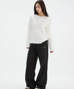 Waffle Henley Long Sleeve T-Shirt for Women - Spring Fashion, Versatile Casual Top, Comfortable Style, 90s Inspired