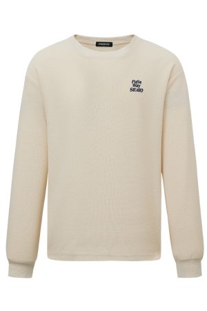Waffle Long Sleeve T-Shirt for Couples - Retro Autumn Sweatshirt with Round Neck - Trendy 90s Style Top