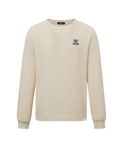 Waffle Long Sleeve T-Shirt for Couples - Retro Autumn Sweatshirt with Round Neck - Trendy 90s Style Top