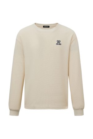 Waffle Long Sleeve T-Shirt for Couples - Retro Autumn Sweatshirt with Round Neck - Trendy 90s Style Top