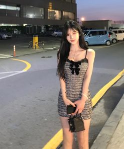 Waist-Cinching Bow Tie Camisole Dress for Women - Stylish Sweet & Spicy Fitted Short Skirt for Spring and Summer