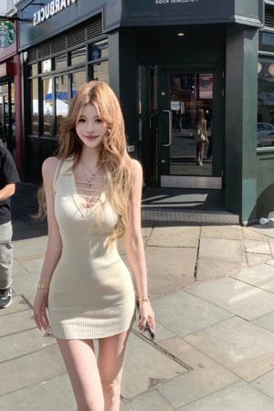 Waist-Cinching Sleeveless Bodycon Knitted Dress for Women - Sexy Summer Mini Dress for Hot Girl Style