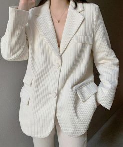 Warm Autumn Color Outfits, Grunge Woman Outfits - Light Academia Corduroy Blazer