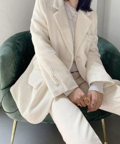 Warm Autumn Color Outfits, Grunge Woman Outfits - Light Academia Corduroy Blazer