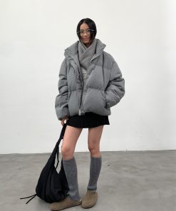 Warm Duck Down Sheepskin Coat with Stand Collar - Autumn Winter Outerwear for Trendy Style