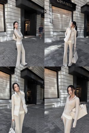 Warm Fleece Brushed Deerskin Supermodel Set - High-End Autumn Winter Two-Piece Top & Flared Long Pants for Chic Style