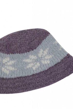 Warm Knitted Crochet Fisherman Bucket Hat with Nordic Snowflakes â€“ Korean Style Winter Accessory for Cozy Fashion