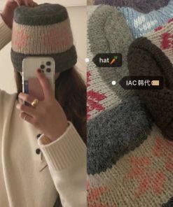 Warm Knitted Crochet Fisherman Bucket Hat with Nordic Snowflakes â€“ Korean Style Winter Accessory for Cozy Fashion