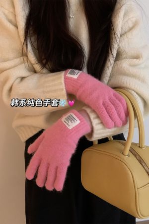 Warm Korean Style Five-Finger Touchscreen Knitted Gloves for Women - Winter 2025 Windproof and Frostproof Cycling Accessories