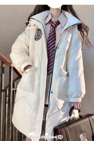 Warm Loose-Fitting Hooded Pudding Bear JK Down Jacket - Thick College-Style White Duck Down Coat for Winter Fashion
