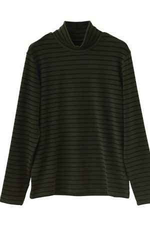 Warm Thickened Brushed Fleece High-Neck Long Sleeve Thermal T-Shirt - Color-Printed Striped Australian Wool Base Layer