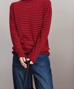 Warm Thickened Brushed Fleece High-Neck Long Sleeve Thermal T-Shirt - Color-Printed Striped Australian Wool Base Layer