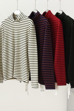 Warm Thickened Brushed Fleece High-Neck Long Sleeve Thermal T-Shirt - Color-Printed Striped Australian Wool Base Layer