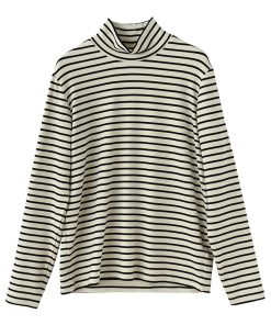 Warm Thickened Brushed Fleece High-Neck Long Sleeve Thermal T-Shirt - Color-Printed Striped Australian Wool Base Layer