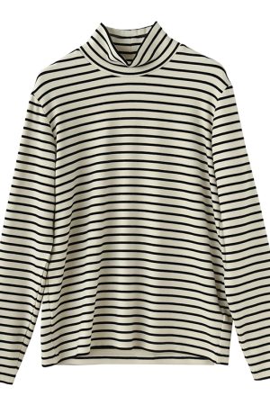 Warm Thickened Brushed Fleece High-Neck Long Sleeve Thermal T-Shirt - Color-Printed Striped Australian Wool Base Layer