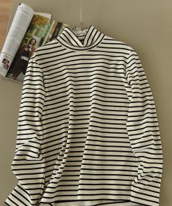 Warm Thickened Brushed Fleece High-Neck Long Sleeve Thermal T-Shirt - Color-Printed Striped Australian Wool Base Layer