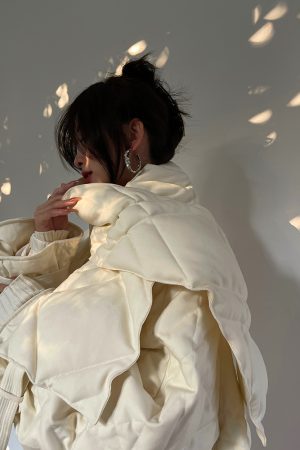 Warm Winter White Duck Down Scarf Loose Down Jacket - Women's Mid-Length Coat for 2025, Cozy Layering Essential