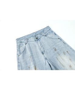 Washed Distressed Baggy Denim Pants for Men - Trendy Loose Fit Curved Blade Design, Casual 90s Style Machete Pants