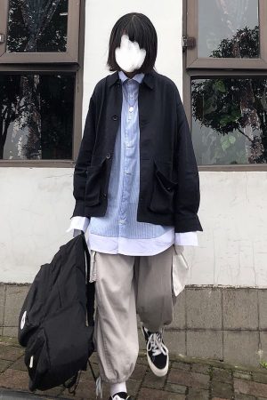 Washed Vintage Casual Work Jacket - Unisex Loose Fit Japanese-Style for Men and Women, Perfect for 90s and Y2K Fashion