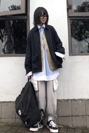 Washed Vintage Casual Work Jacket - Unisex Loose Fit Japanese-Style for Men and Women, Perfect for 90s and Y2K Fashion
