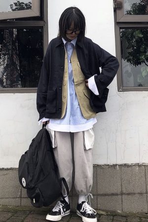 Washed Vintage Casual Work Jacket - Unisex Loose Fit Japanese-Style for Men and Women, Perfect for 90s and Y2K Fashion