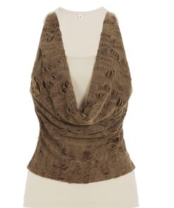 Wasteland Style Brown Contrast Color Sleeveless Vest - Distressed Summer Top for Women - Trendy 2025 Fashion