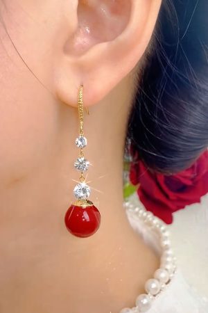 Water Drop Zircon Red Bead Long Tassel Earrings - Versatile Light Luxury High-End Fashion Ear Accessories for 2025