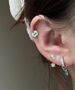 Water Droplet Pendant Earrings - Lake Green Zircon Hoops, Niche High-End Style, Trendy Ear Studs and Clips for 2025 Fashion