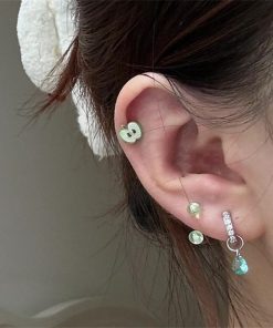 Water Droplet Pendant Earrings - Lake Green Zircon Hoops, Niche High-End Style, Trendy Ear Studs and Clips for 2025 Fashion