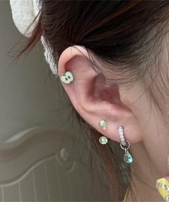 Water Droplet Pendant Earrings - Lake Green Zircon Hoops, Niche High-End Style, Trendy Ear Studs and Clips for 2025 Fashion