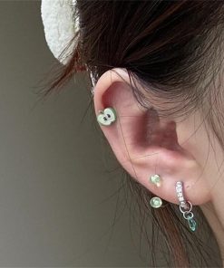 Water Droplet Pendant Earrings - Lake Green Zircon Hoops, Niche High-End Style, Trendy Ear Studs and Clips for 2025 Fashion