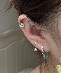 Water Droplet Pendant Earrings - Lake Green Zircon Hoops, Niche High-End Style, Trendy Ear Studs and Clips for 2025 Fashion