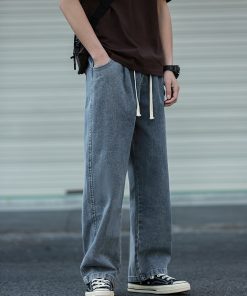 Water-Washed Denim Harem Pants for Men - Loose Fit, Trendy Drawstring Style, Versatile Draping Effect, INS Hong Kong Fashion