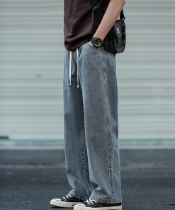 Water-Washed Denim Harem Pants for Men - Loose Fit, Trendy Drawstring Style, Versatile Draping Effect, INS Hong Kong Fashion