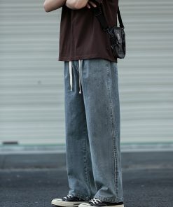 Water-Washed Denim Harem Pants for Men - Loose Fit, Trendy Drawstring Style, Versatile Draping Effect, INS Hong Kong Fashion