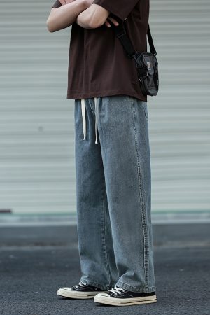 Water-Washed Denim Harem Pants for Men - Loose Fit, Trendy Drawstring Style, Versatile Draping Effect, INS Hong Kong Fashion