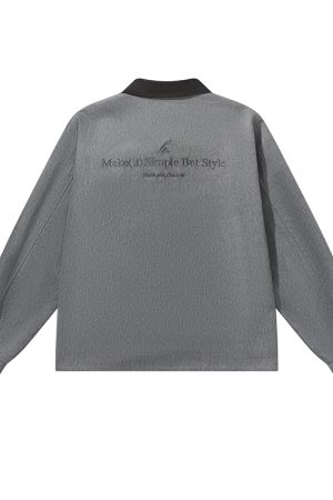 Water-Washed Lake Green Embroidered Twill Cotton Zip-Up Work Jacket with Lapel - Clean Fit, Casual Style