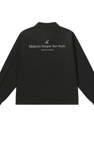 Water-Washed Lake Green Embroidered Twill Cotton Zip-Up Work Jacket with Lapel - Clean Fit, Casual Style