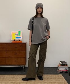 Water-Washed Loose Straight-Leg Strap Work Pants for Women - Fall/Winter 2025 Fashion, Casual Style, Streetwear, Trendy