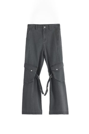 Water-Washed Loose Straight-Leg Strap Work Pants for Women - Fall/Winter 2025 Fashion, Casual Style, Streetwear, Trendy