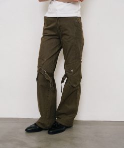 Water-Washed Loose Straight-Leg Strap Work Pants for Women - Fall/Winter 2025 Fashion, Casual Style, Streetwear, Trendy