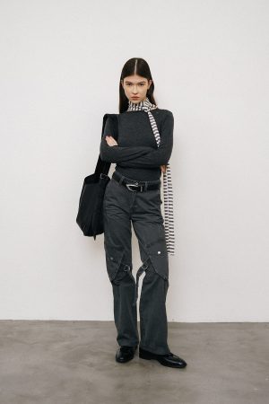 Water-Washed Loose Straight-Leg Strap Work Pants for Women - Fall/Winter 2025 Fashion, Casual Style, Streetwear, Trendy