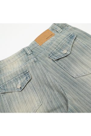 Water-Washed Vertical Striped Textured Loose Vintage High Street Straight Leg Jeans for a Trendy 90s Inspired Look