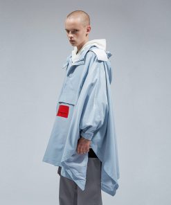 Waterproof Cape with Detachable Hood in Roaring Beast Print - Water Blue, Trendy Outerwear for 90s Inspired Style