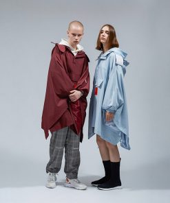 Waterproof Cape with Detachable Hood in Roaring Beast Print - Water Blue, Trendy Outerwear for 90s Inspired Style